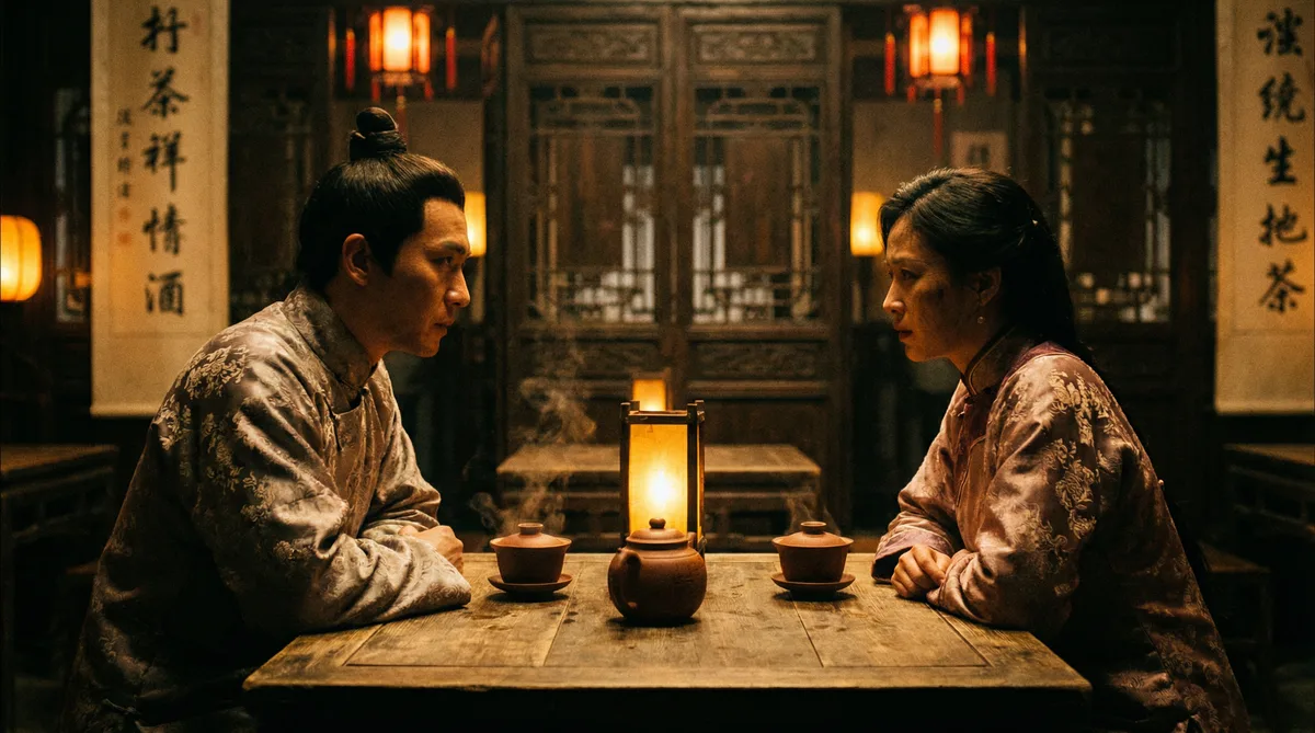 91古装剧情片拍摄剧照-茶馆对话场景